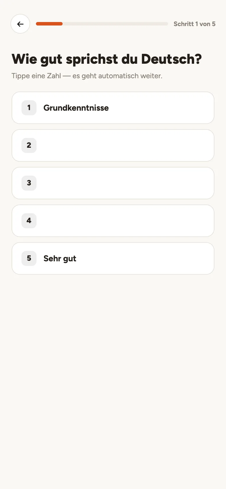 Bewerbende beantworten eine Frage im 60-Sekunden-Funnel auf dem Handy